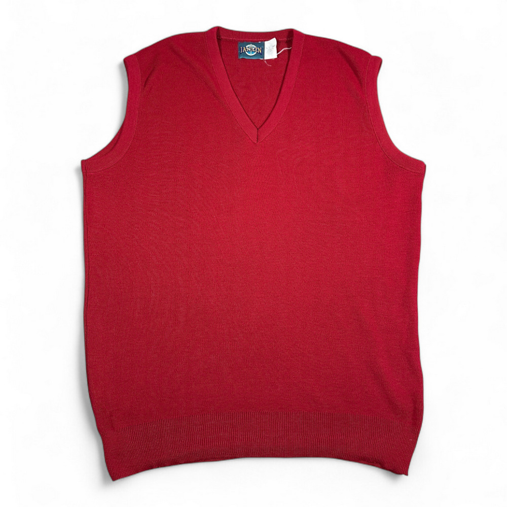 Vintage Jantzen Sweater Vest Adult LARGE Red Acrylic Knit V Neck Preppy USA 80s